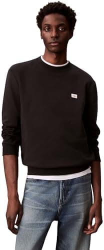 Image of Calvin Klein Men’s Round Neck Terry Badge Sweatshirt, Black (Black), L