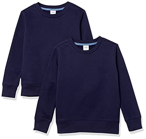 Image of Amazon Essentials Girls' Fleece Crewneck Pullover Sweatshirts, Pack of 2, Navy, Medium