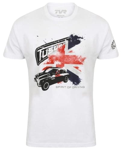 Image of TVR T-Shirt Tuscan Union Jack Flag Mens Official Merchandise British Sports Car White L