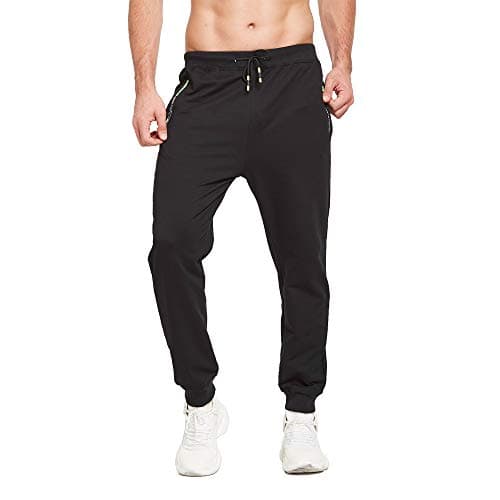 Image of ZOXOZ Mens Joggers Tracksuit Bottoms Men with Zipped Pockets Cotton Elasticated Waist Slim Fit Sweatpants Black M