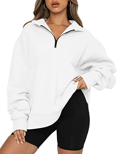 Image of Famulily Sweatshirt for Women Fleece Lined Hoodies Casual Long Sleeve Lapel Pullover Plain Comfy Warm Tops White XL
