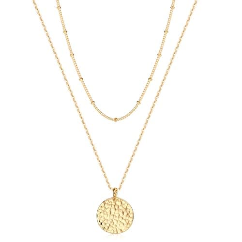 Image of Jenosy 18K Gold Plated Pendant Necklace Gold Choker Layered Coin Open Circle Full New Crescent Moon Dainty Simple Moon Phase Jewelry for Women Gift