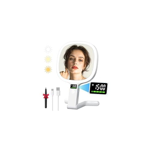 Image of Auxmir Smart Magnifying Mirror with Light, Double Sided 30X/1X, LED Display Screen Makeup Mirror, 2500mAh Rechargeable, 3 Light Colors, Dimmable Handheld Tabletop Hanging for Travel Offices Bedroom