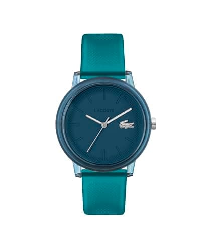 Image of Lacoste Three Hand Quartz Movement Watch for Men and Women LACOSTE.12.12 Collection with Blue Semi-Transparent Silicone Bracelet - 2011318
