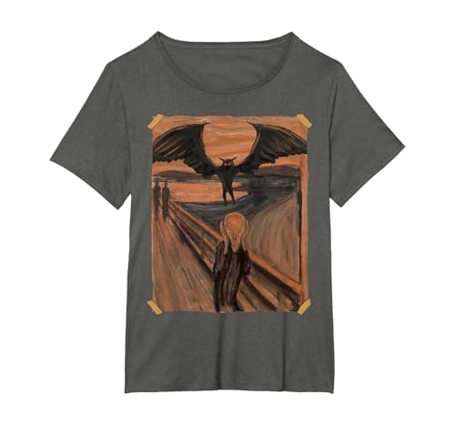 Image of Famous Scream Art Moth Man Creature Halloween Cryptid T-Shirt, Women's Plus, Asphalt Grey, 2X