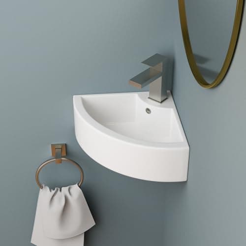 Image of Sarlai Wall Mount Bathroom Sink Wash Basin Corner Samll Sink Wall-Mounted White Cloakroom Floating Ceramic Modern Design Basin for Bathroom and Toilets 457x330x127mm