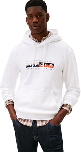 Image of Tommy Hilfiger Men’s Colour Block Graphic Hoodie with Logo, White (White), M
