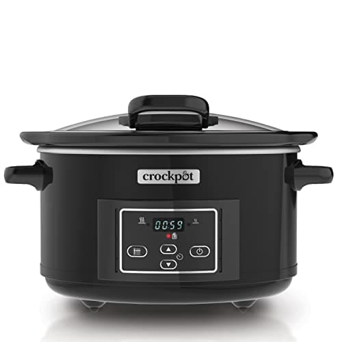 Image of Crock-Pot Digital Slow Cooker with Hinged Lid | Adjustable Cooking Time | 4.7 Litres (4-5 People) | Black (Stainless Metal) [CSC052X]