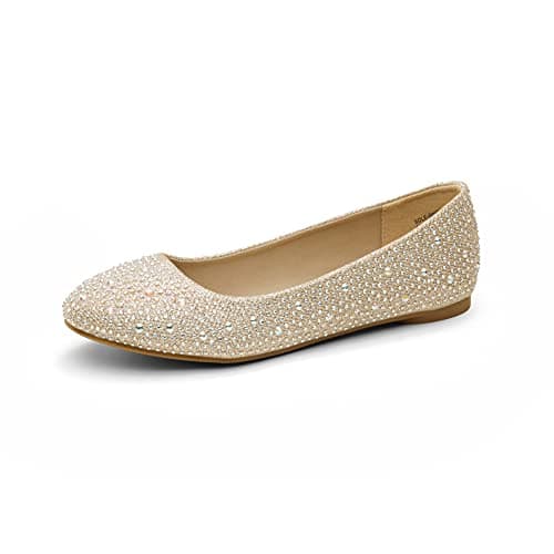 Image of DREAM PAIRS Women's Sole-Shine Gold Rhinestone Slip On Ballet Pumps Ballerina Flats Shoes Size 7 US/ 5 UK