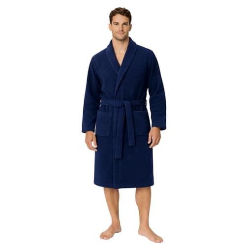 Image of Dressing Gown for Women & Men | Towelling Bathrobe for Adults with Belt, Pockets & Shawl Collar | Women's Dry Style Robes & Men’s Nightwear | 100% Cotton, Warm, Soft & Cozy Loungewear (Navy-S/M)