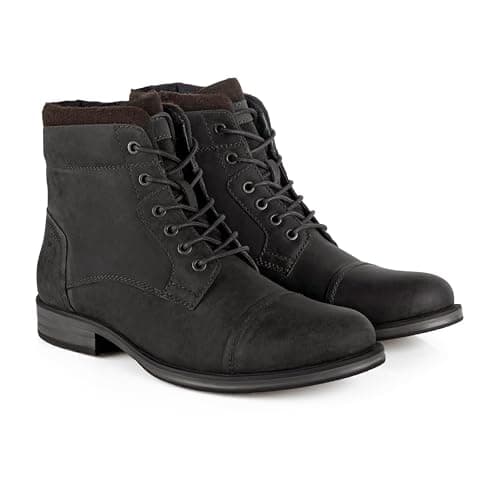 Image of Catesby Antrim Premium Leather Mens Boots Lightweight Durable Military Style Lace Up Boots For Men, Black, 10