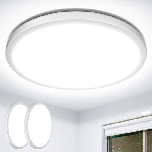 Image of Lepro 24W 2400lm Ceiling Light, 29.3cm Large LED Bathroom Light, 2.6cm Ultra-Thin, Waterproof, Daylight White 5000K, Flush Ceiling Light for Living Room, Bedroom, Kitchen, Garage and More, 2 Packs