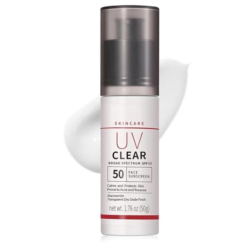 Image of Mineral Sunscreen SPF 50 Face, Zinc Oxide Sunscreen for Sensitive & Acne Prone Skin, UV Clear Broad Spectrum Sun Cream, Lightweight Non-Greasy Factor 50 Sun Protection, 50ml