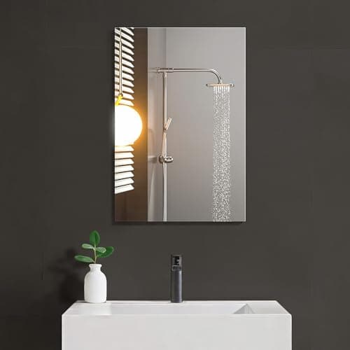 Image of Sqinor Rectangle Bathroom Mirror 40x60cm Frameless Wall Mirror, Wall Mounted Horizontal or Vertical, Modern HD Glass Rectangular Mirrors for Bathroom Hallway Bedroom Living Room Walls