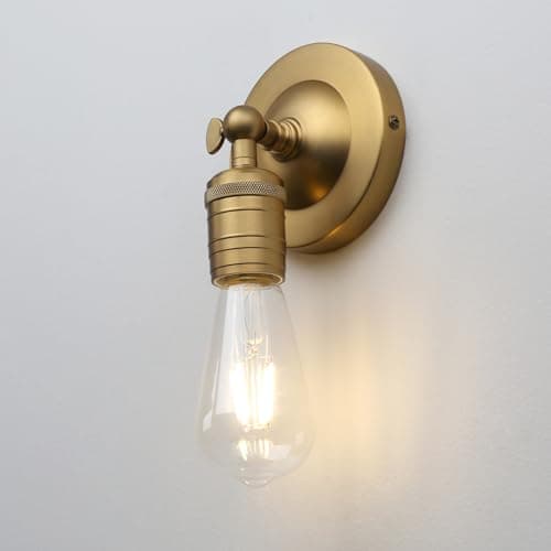 Image of Phansthy Simple Style Retro Industrial Wall Light One-Head Wall Lamp Without Shade Vanity Mirror Lighting Suit for E27 Bulbs (Antique Brass)