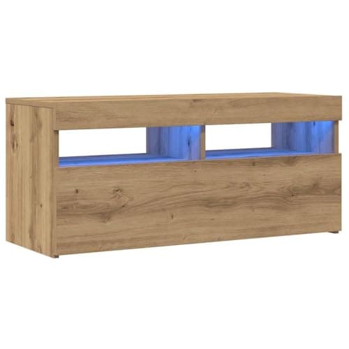 Image of vidaXL TV Cabinet with RGB LED Lights - Artisan Oak, Engineered Wood TV Stand Unit with Storage, Modern LED TV Console for Living Room