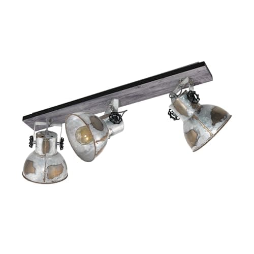 Image of Eglo Ceiling lamp Barnstaple, 3 Flame Vintage Ceiling spot in Industrial Design, Retro wall spot Made of Steel in zinc Used Look, Wood, Colour: Brown Patina, Black, Socket: E27