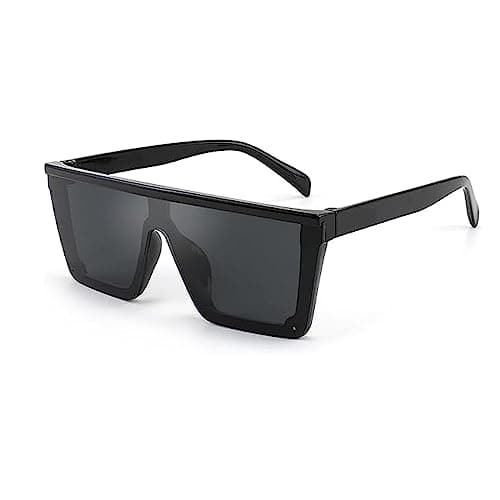 Image of FOURCHEN Square Oversized Sunglasses for girls boys, Fashion Flat Top Big Frame Shades Sunglasses for kids (black)