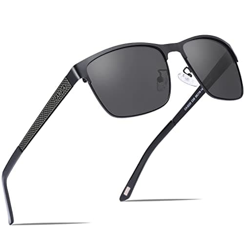 Image of CARFIA Polarized Sunglasses Man Metal Square Frame 100% UV400 Protection for Driving, One Size, Black Frame With Grey Lens