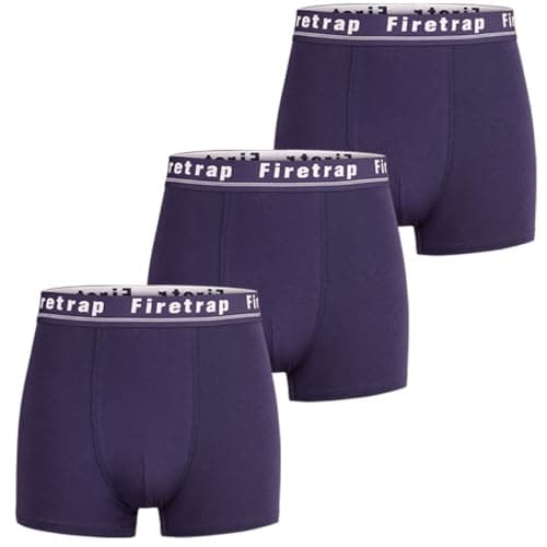 Image of Firetrap Mens 3 Pack Designer Boxer Shorts, Underwear Gift Set Trunks Comfortable Stretch Cotton Plain Colours Mens Briefs All Blue M