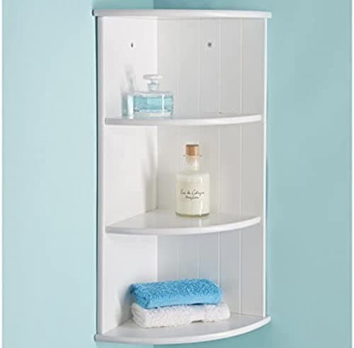 Image of Yorkshire Homeware Corner Shelf Unit Wooden 3 Tier Shelving Wall Mounted Storage Shelving Unit Bathroom, Bedroom, Kitchen, Living Room Storage (White)