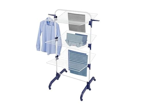 Image of Leifheit Tower Dryer Comfort 420, Clothes Airer,Drying Rack,42 m / 136 ft Drying Space, Sturdy Steel Frame,Incl Sock Clips and Hangers,Open 167x66 x 87 cm high; Closed 95x66x6 cm;Clothes Horse Dryer