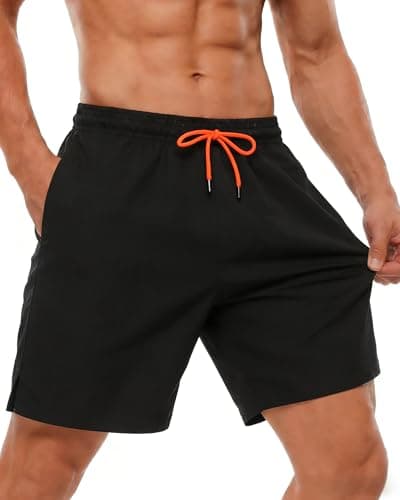 Image of SIHOHAN Mens Swimming Shorts Long Swimming Trunks Men Quick Dry with Mesh Lining, Board Shorts with Pockets, Waterproof Lightweight, Holiday Essentials for Men Surf Black