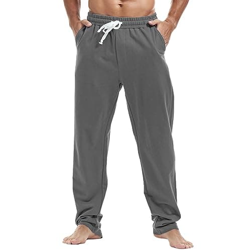 Image of MakingDa Mens Joggers Sweat Pants Casual Cotton Gym Yoga Trousers Open Hem Tracksuit Bottoms Jogging Sports Summer Beach,Darkgrey L