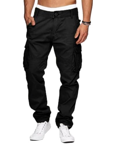 Image of YAOHUOLE Combat Trousers for Men Outdoor Cargo Pants Joggers Cargo Trousers Casual Cotton Trousers with Multi Pockets Black L-34