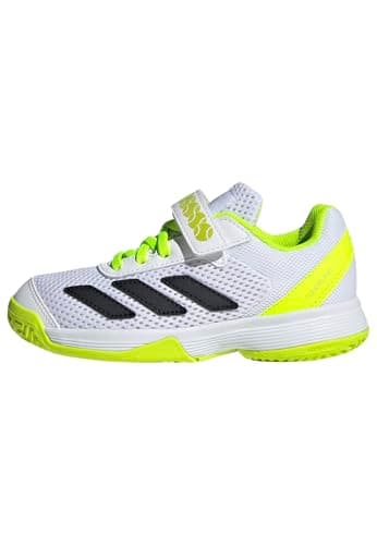 Image of adidas Unisex Kids Courtflash Kids Comfort Closure Tennis Shoes, Cloud White/Core Black/Lucid Lemon, 10 UK Child