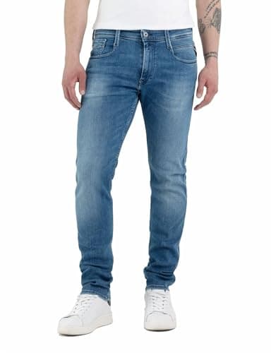 Image of Replay Men's Anbass Slim Fit Jeans with Power Stretch, Blue (Medium Blue 009), W34 x L30