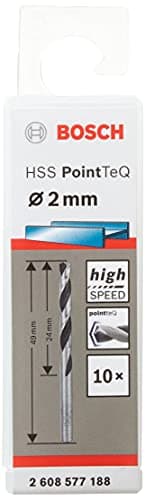Image of Bosch Professional 2608577188 10-Piece PointTeQ HSS Twist Bit (for Metal, 2 x 24 x 49 mm, Drill Driver Accessories), ø 2 mm