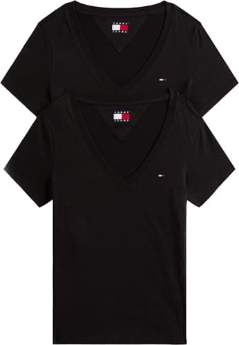 Image of Tommy Jeans Womens Tjw 2pack V-Neck Tee Dw0dw21367 S/S T-Shirt, Multi (Black/Black), M UK