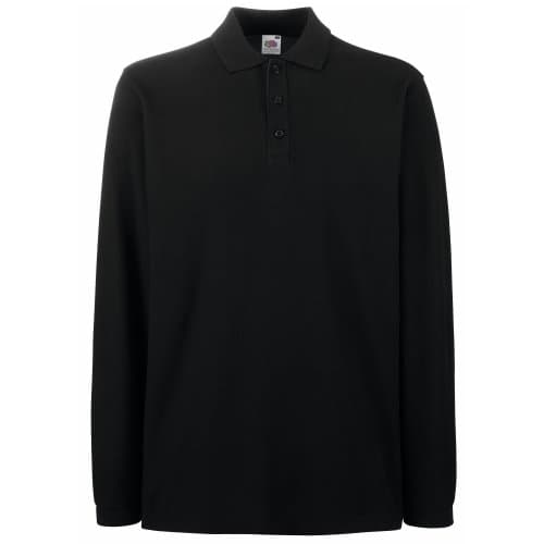 Image of Fruit of The Loom Mens Premium Long Sleeve Polo Shirt (L) (Black)