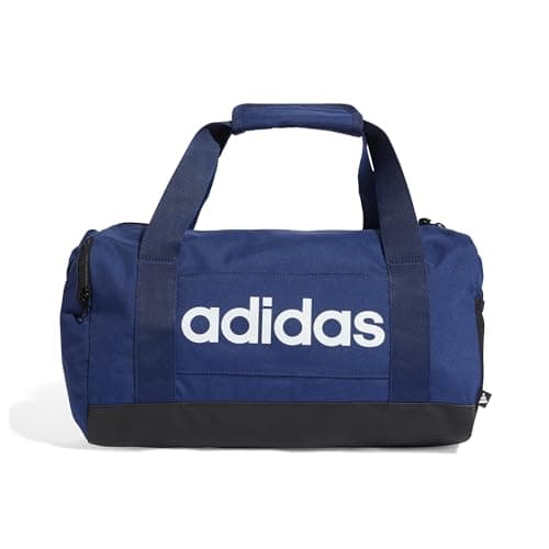 Image of adidas Unisex Essentials Linear Duffel Bag, Dark Blue/White, XS
