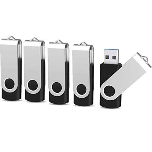 Image of KOOTION USB 3.0 Flash Drive 5 Pack, 16 GB Memory Stick with LED Indicator Swivel Thumb Drives for Data Storage (16 GB, 5 Pack, Black)