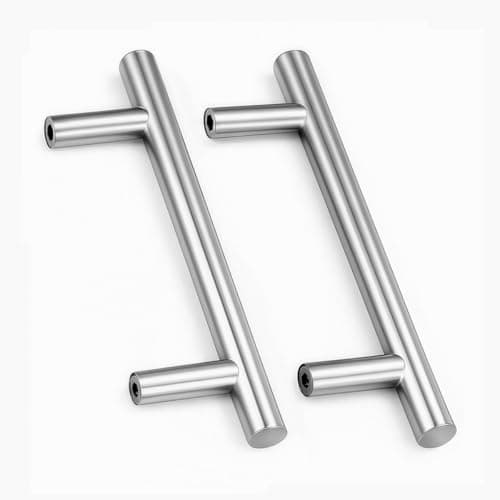 Image of Drenky 2 Pack Kitchen Door Handles, Kitchen Cupboard Handles Stainless Steel Silver T Bar 128mm Hole Centre with Screws for Wardrobe Cabinet Drawer