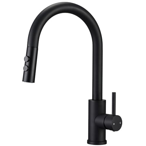 Image of Hapilife Black Kitchen Taps with Pull Out Spray Single Lever Pull Down Kitchen Mixer Taps 1 Hole Swan Neck Sink Mixer Tap 360° Swivel Spout Faucet Stainless Steel