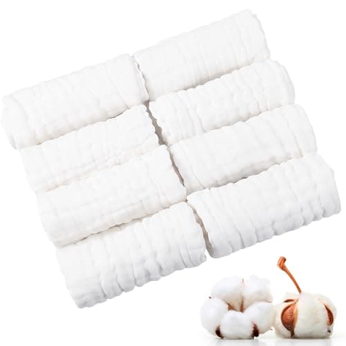 Image of Radsocken 8 Pack Muslin Squares for Baby, 100% Cotton Burp Cloths Soft Burp Cloths 6 Layers Absorbent& Soft& Breathable Baby Muslins Pack 10x10 Inch, HGC018875