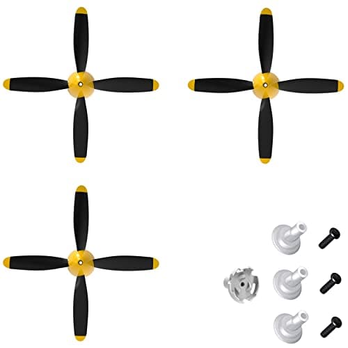 Image of 3 Sets Rc Plane 4-Blade Propeller with Propeller Savers and one Adapters for VOLANTEXRC 761-11 761-12 761-13 P40 BF109 P51 F4U T28 Airplane