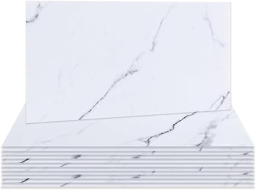 Image of Hode 12 Pieces Marble White Self Adhesive Wall Tile Stickers for Bathroom, 15cmx30cm White Stick on Tiles for Kitchen Walls, Vinyl Peel and Stick Waterproof (Glossy)