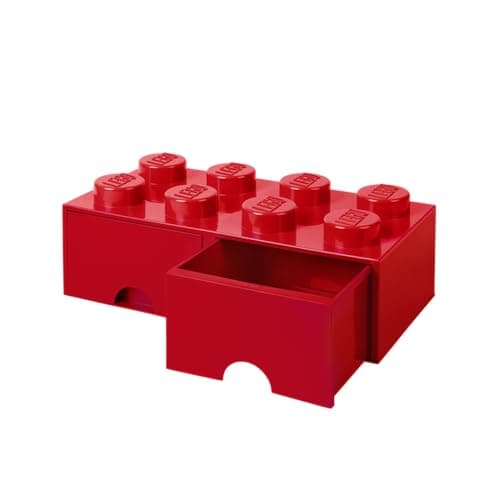 Image of LEGO Brick with 8 Knobs and 2 Drawers RED - Storage Box for LEGO, Toys, Desk Drawers, and Office Supplies, Stackable Storage Box, Home Decoration