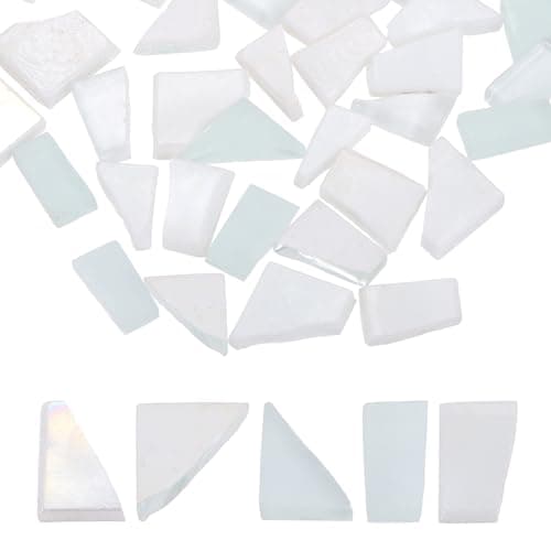 Image of sourcing map Irregular Glass Mosaic Tiles, 100g/0.2LB Irregular Stained Glass Sheets Broken Mosaic Pieces Tiles Supplies Kit Bulk for DIY Art Craft Making Home Decor, White Series