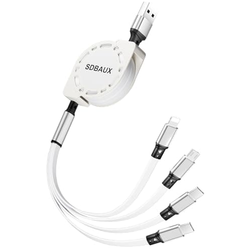 Image of SDBAUX Multi Charger Cable 3A 1M, Universal 4 in 1 Retractable USB Fast Charging Splitter Cord with 2*Type C/iP/Micro USB Ports, for Phones, Android Samsung Galaxy, LG, Moto, Huawei, Xiaomi, Sony