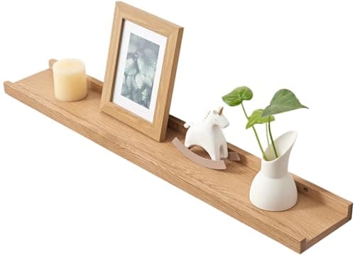 Image of Gieanoo Oak Floating Shelf, 100cm Solid Wood Rustic Shelf Wall mounted Picture Ledge Shelves with lip radiator shelf Display Rack For Living Room,Kitchen,Bedroom,Bathroom