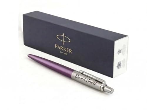 Image of Parker Jotter Ballpoint personalised parker pen engraved In Gift Box Ideal Valentine's day, Birthday or Mothers Day Gift Perfect For Men & Women Engraved Pen With Laser Engraving (Purple)