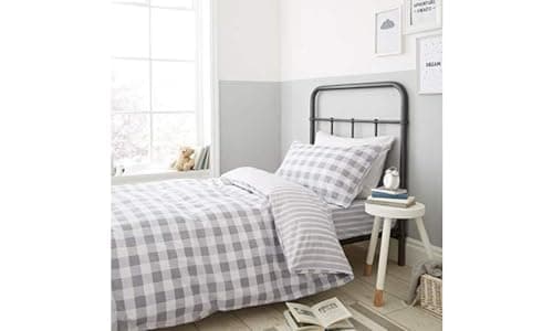 Image of Bianca Check and Stripe Cotton Single Fitted Sheet Grey
