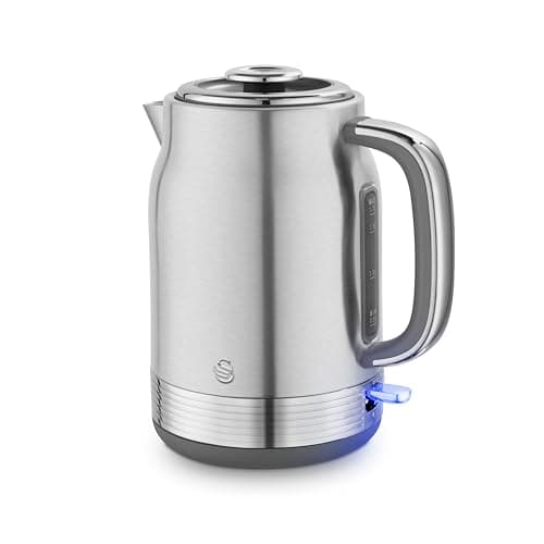 Image of Swan SK19025SS Retro Jug Kettle, Rapid Boil, Removable Limescale Filter, Easy Pour, 360 Degree Base, Water Indicator Window and Boil Dry Protection 1.7L, 3KW, Stainless Steel