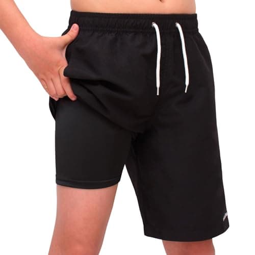 Image of MEILONGER Boys Swim Trunks Boys Swimming Shorts with Compression Liner Quick Dry Stretchy 2 in 1 Board Shorts Size 8,10-12,14-16,18-20 Years(Black,10-12)
