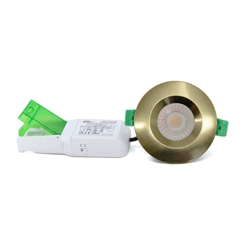 Image of G.W.S® Fire Rated LED Downlight, Brushed Brass Bezel, 4CCT, Dual Wattage 5W/8W, Dimmable, IP65, 30, 60 & 90 Minutes Fire Safe, Pack of 1